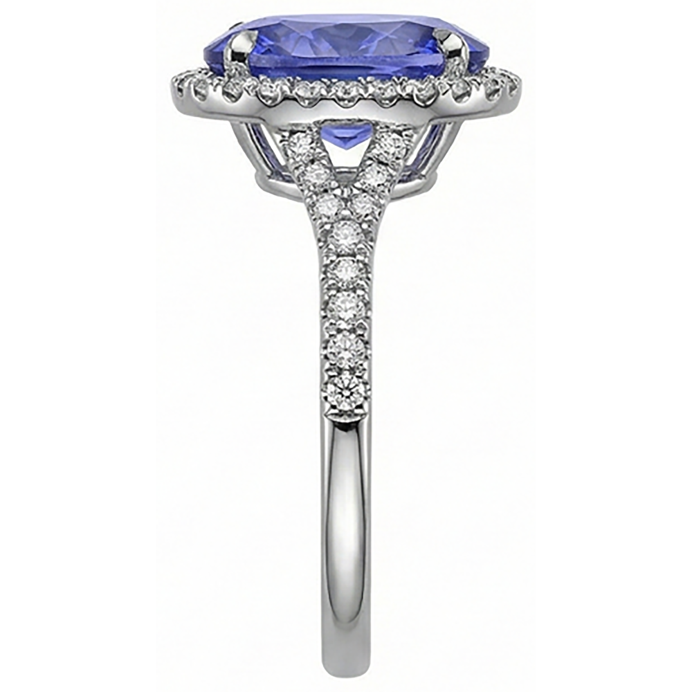 Anello Tanzanite Blu Taglio Ovale E Diamante 6.50 Carati Oro Bianco 14K