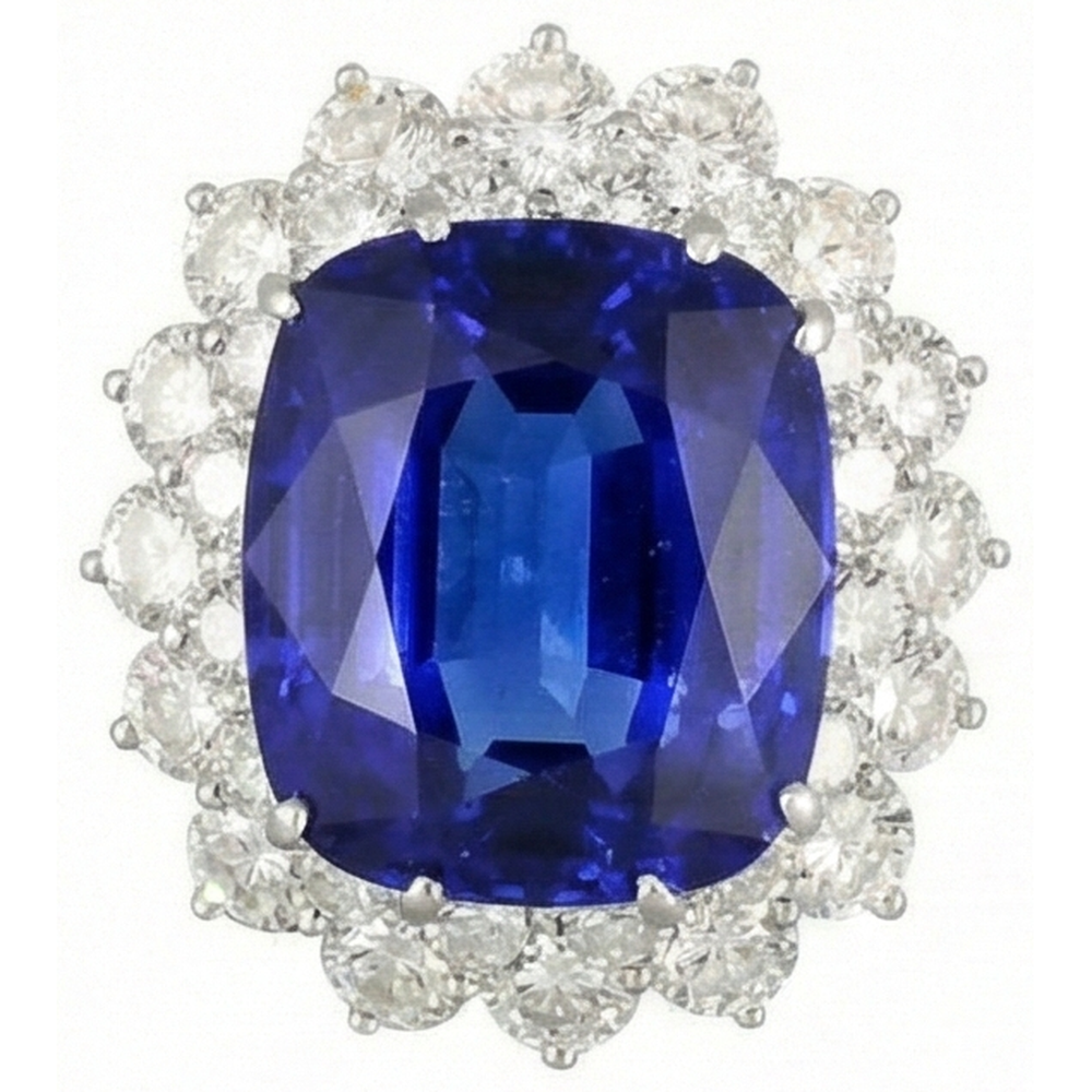 Anello Tanzanite Cuscino Con Diamanti Rotondi 5 Ct Nuovo Oro Bianco 14K