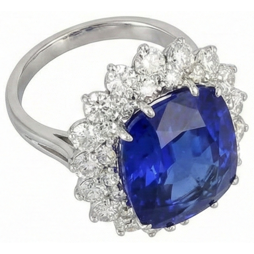 Anello Tanzanite Cuscino Con Diamanti Rotondi 5 Ct Nuovo Oro Bianco 14K