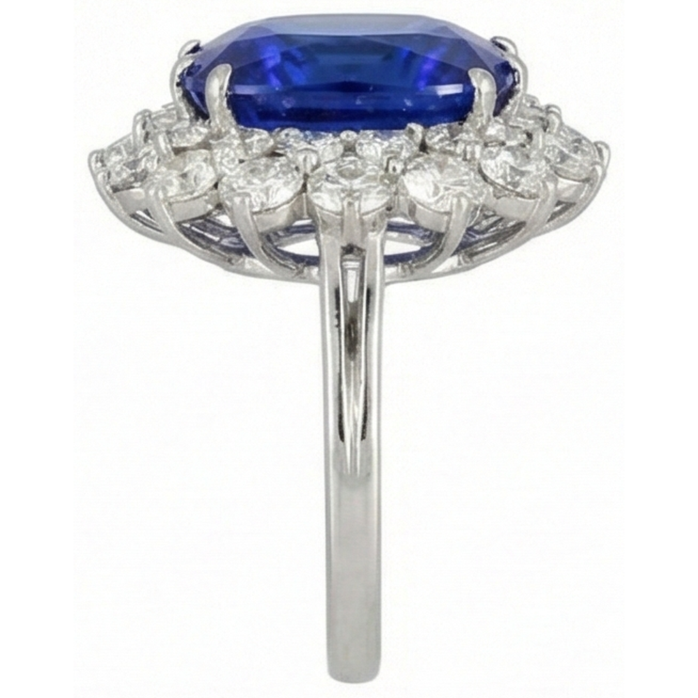 Anello Tanzanite Cuscino Con Diamanti Rotondi 5 Ct Nuovo Oro Bianco 14K