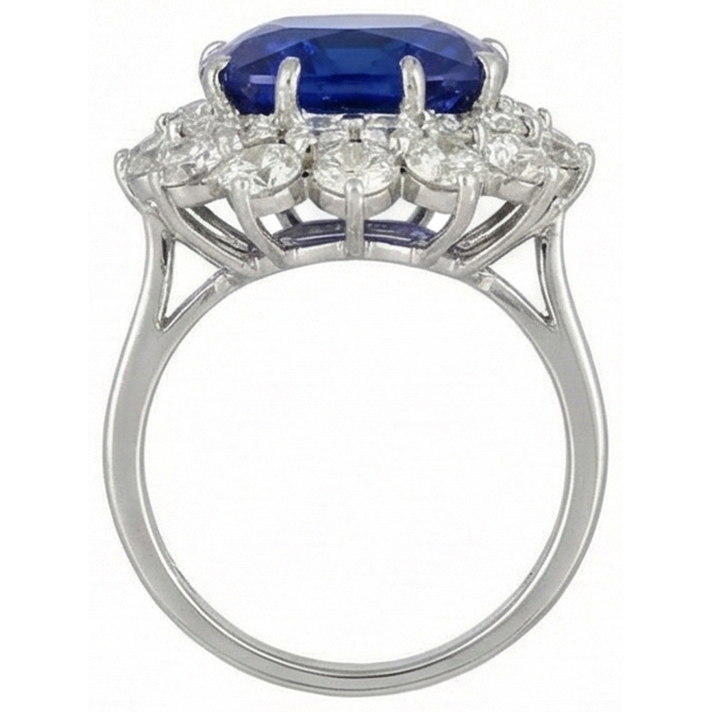 Anello Tanzanite Cuscino Con Diamanti Rotondi 5 Ct Nuovo Oro Bianco 14K