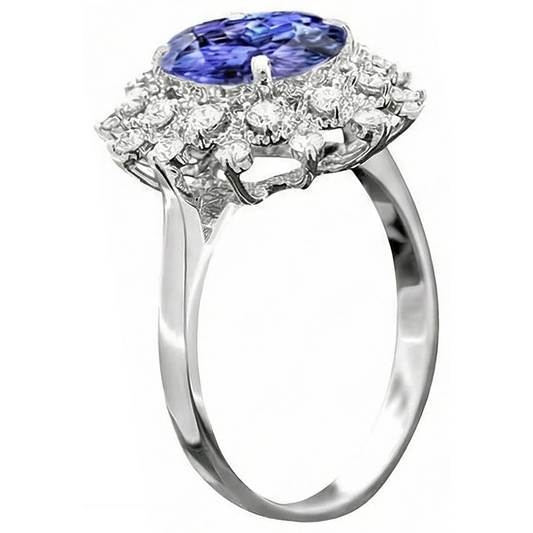 Anello Tanzanite Diamante Naturale Autentico ( non creato in laboratorio ) Rotondo 3,75 Carati Oro Bianco 14K