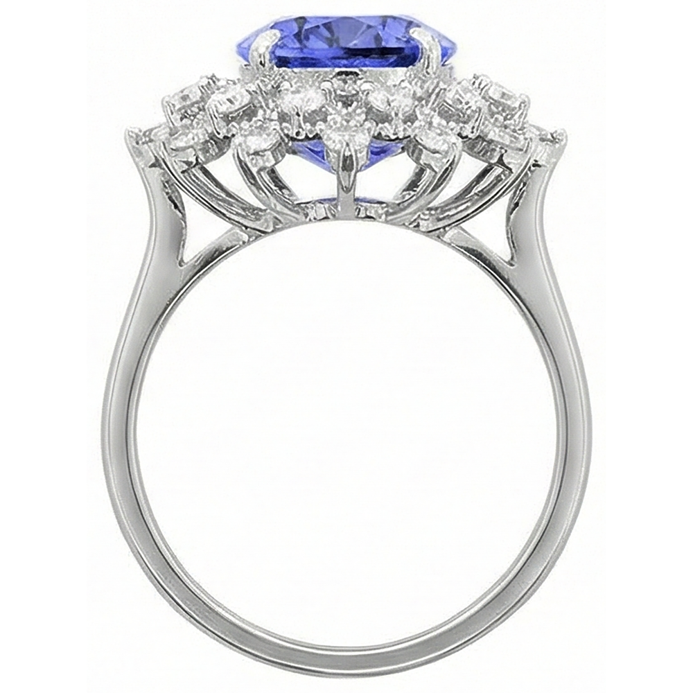 Anello Tanzanite Diamante Naturale Autentico ( non creato in laboratorio ) Rotondo 3,75 Carati Oro Bianco 14K