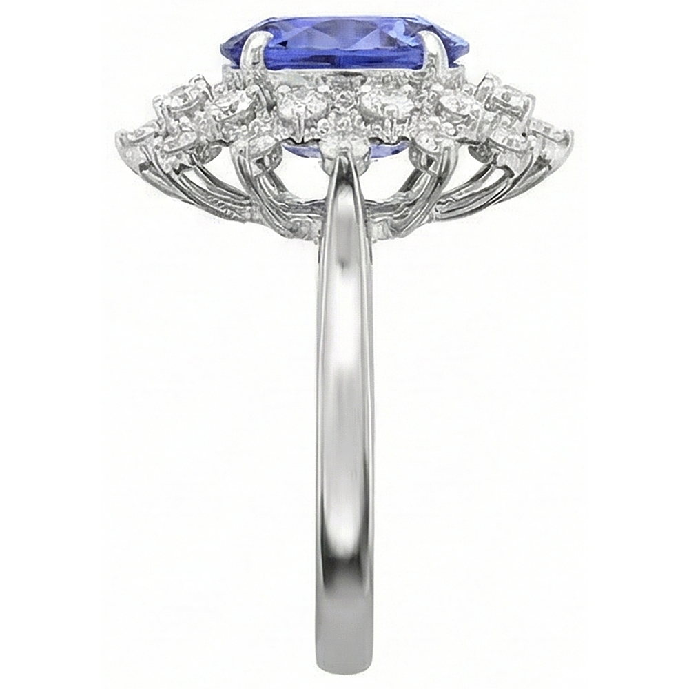 Anello Tanzanite Diamante Naturale Autentico ( non creato in laboratorio ) Rotondo 3,75 Carati Oro Bianco 14K