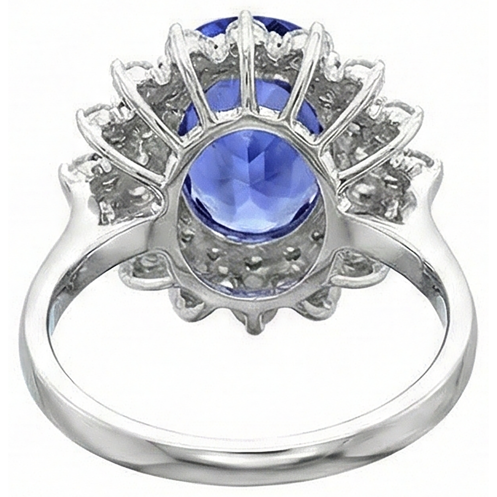 Anello Tanzanite Diamante Naturale Autentico ( non creato in laboratorio ) Rotondo 3,75 Carati Oro Bianco 14K