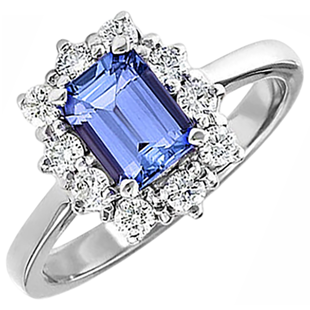 Anello Tanzanite E Diamanti Naturali Autentici ( non creati in laboratorio ) 6.20 Carati Oro Bianco 14K