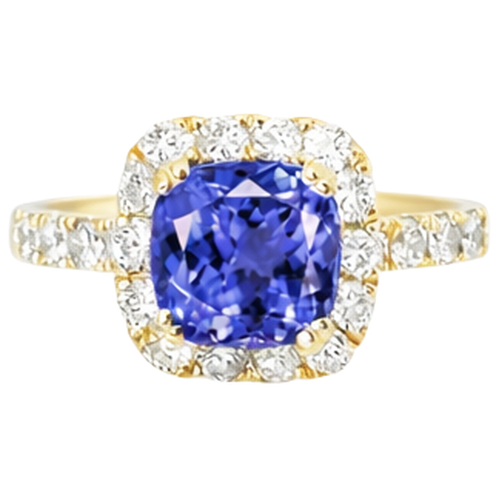 Anello Tanzanite E Diamanti Da 9.00 Ct In Oro Giallo 14K