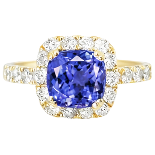Anello Tanzanite E Diamanti Da 9.00 Ct In Oro Giallo 14K