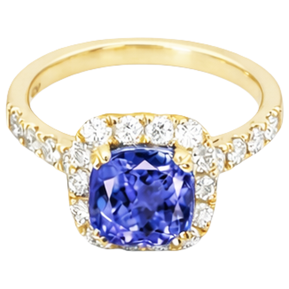 Anello Tanzanite E Diamanti Da 9.00 Ct In Oro Giallo 14K