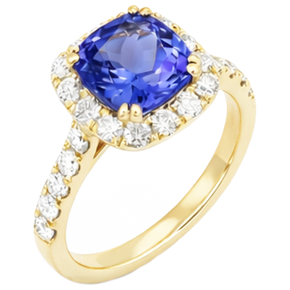 Anello Tanzanite E Diamanti Da 9.00 Ct In Oro Giallo 14K