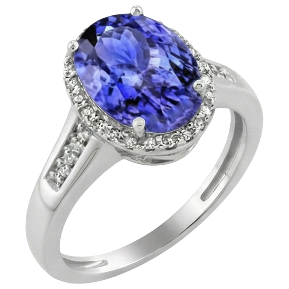 Anello Tanzanite Grande Con Piccoli Diamanti 5.75 Carati Oro Bianco 14K