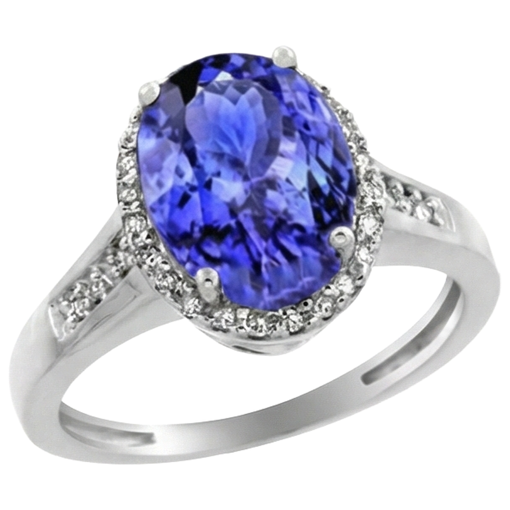 Anello Tanzanite Grande Con Piccoli Diamanti 5.75 Carati Oro Bianco 14K
