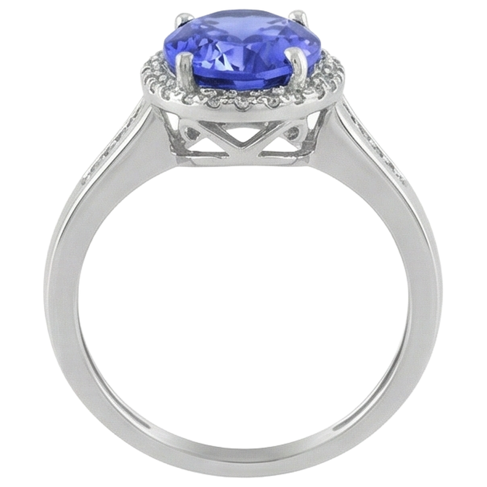 Anello Tanzanite Grande Con Piccoli Diamanti 5.75 Carati Oro Bianco 14K