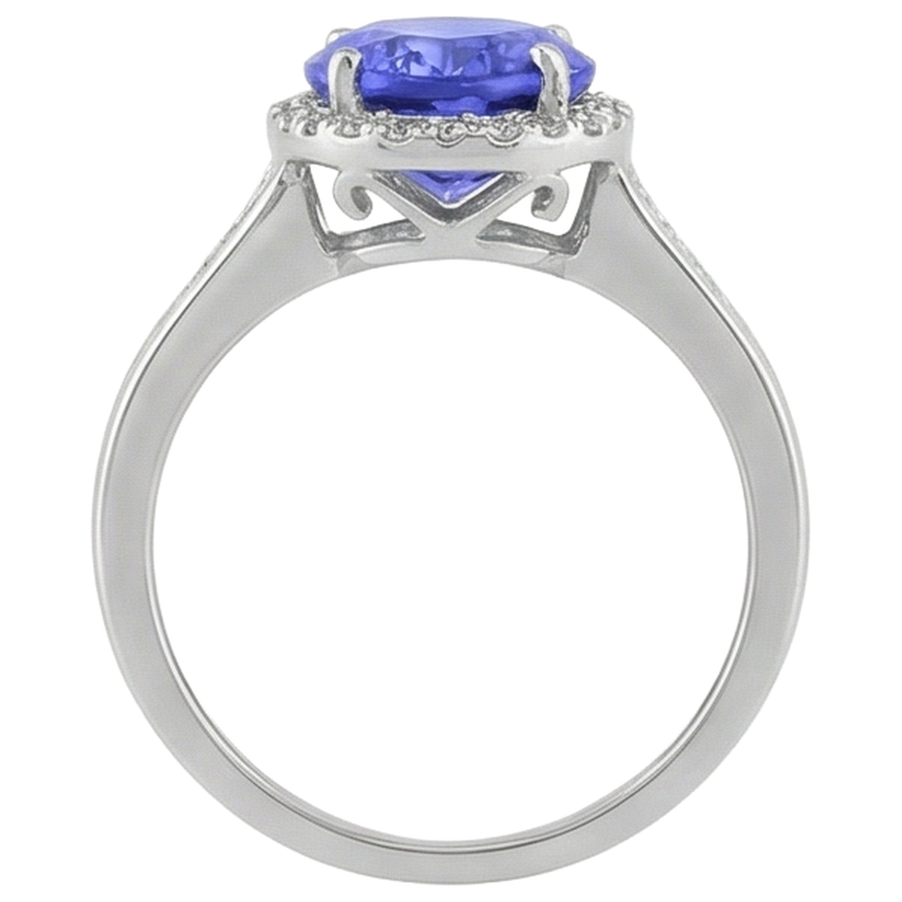 Anello Tanzanite Grande Con Piccoli Diamanti 5.75 Carati Oro Bianco 14K