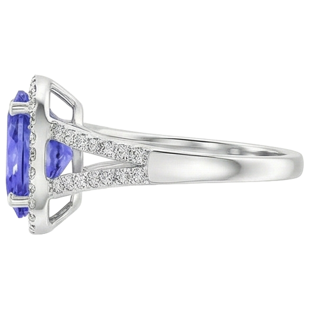Anello Tanzanite Halo 6 Ct Con Diamanti Oro Bianco 14K
