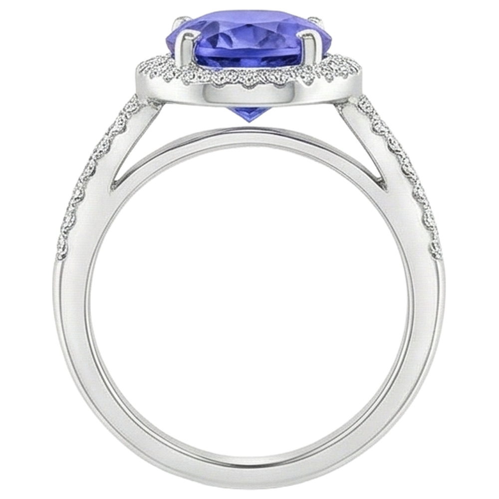 Anello Tanzanite Halo 6 Ct Con Diamanti Oro Bianco 14K