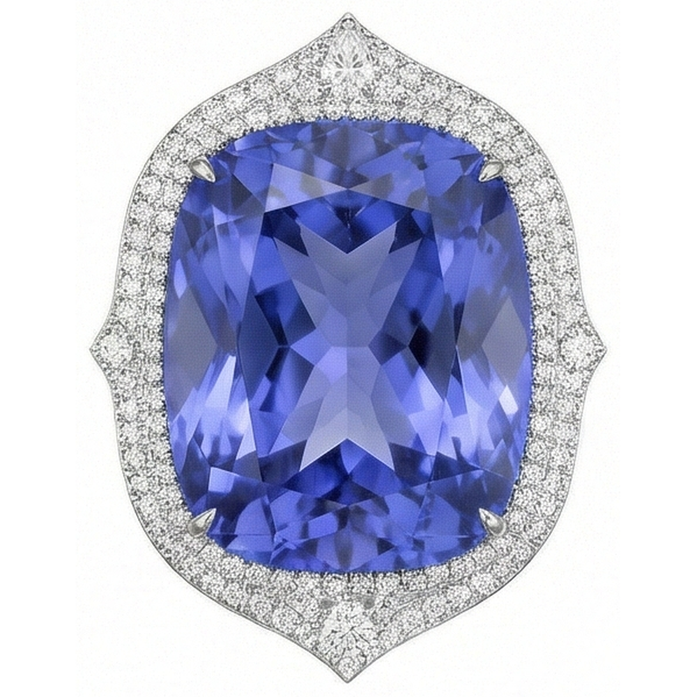 Anello Tanzanite Naturale Con Diamanti 23.75 Ct Oro Bianco 14K