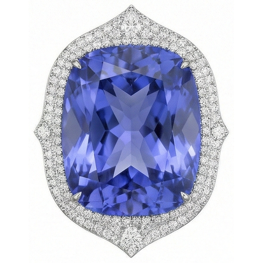 Anello Tanzanite Naturale Con Diamanti 23.75 Ct Oro Bianco 14K