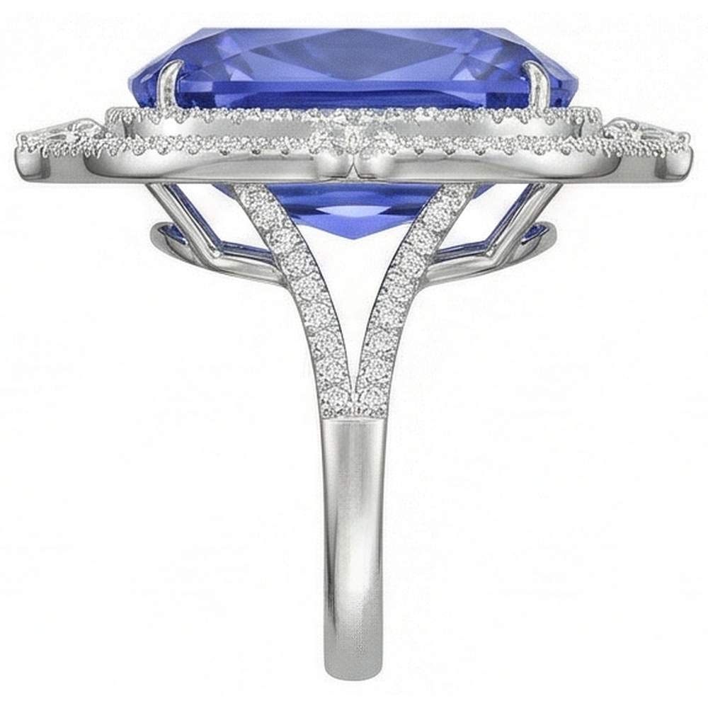 Anello Tanzanite Naturale Con Diamanti 23.75 Ct Oro Bianco 14K