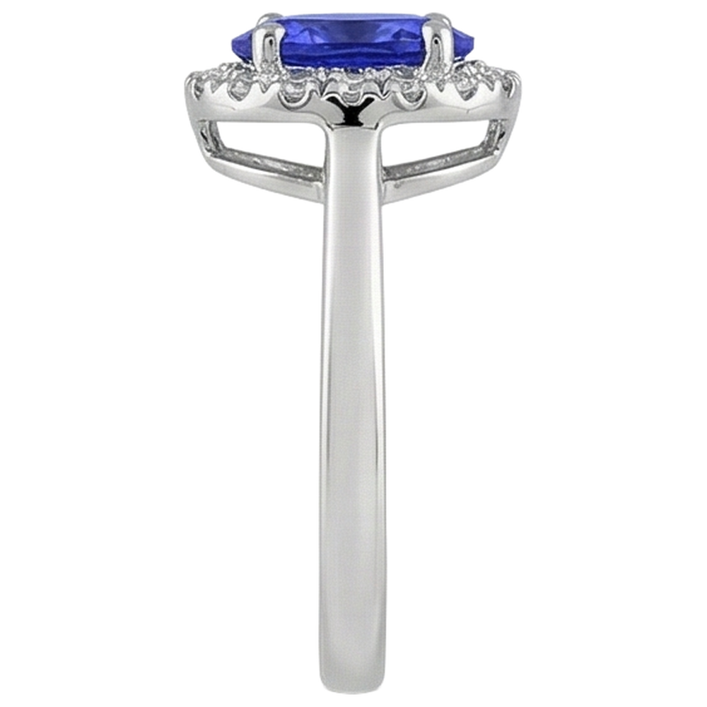 Anello Tanzanite Ovale 17 Carati Con Diamanti Rotondi Oro Bianco 14K