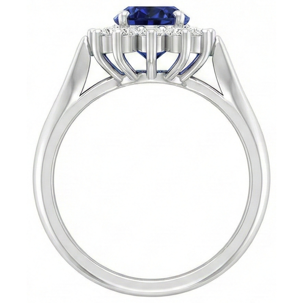 Anello Tanzanite Ovale 3,75 Carati Con Diamanti Naturali Autentici ( non creati in laboratorio ) Rotondi Oro Bianco 14K