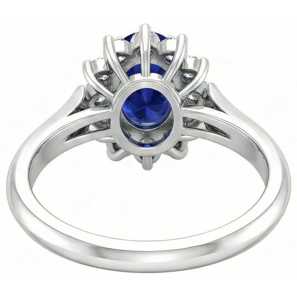 Anello Tanzanite Ovale 3,75 Carati Con Diamanti Naturali Autentici ( non creati in laboratorio ) Rotondi Oro Bianco 14K