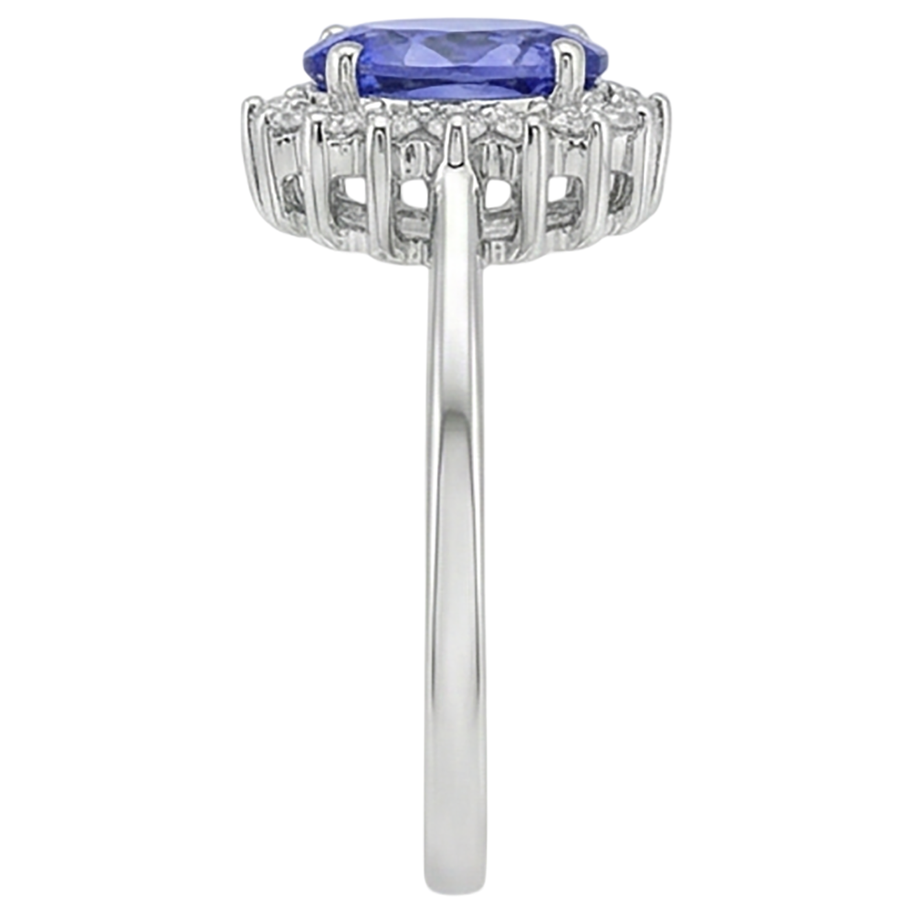Anello Tanzanite Ovale Con Diamanti Naturali Autentici ( non creati in laboratorio ) 9 Ct Nuovo Oro Bianco 14K