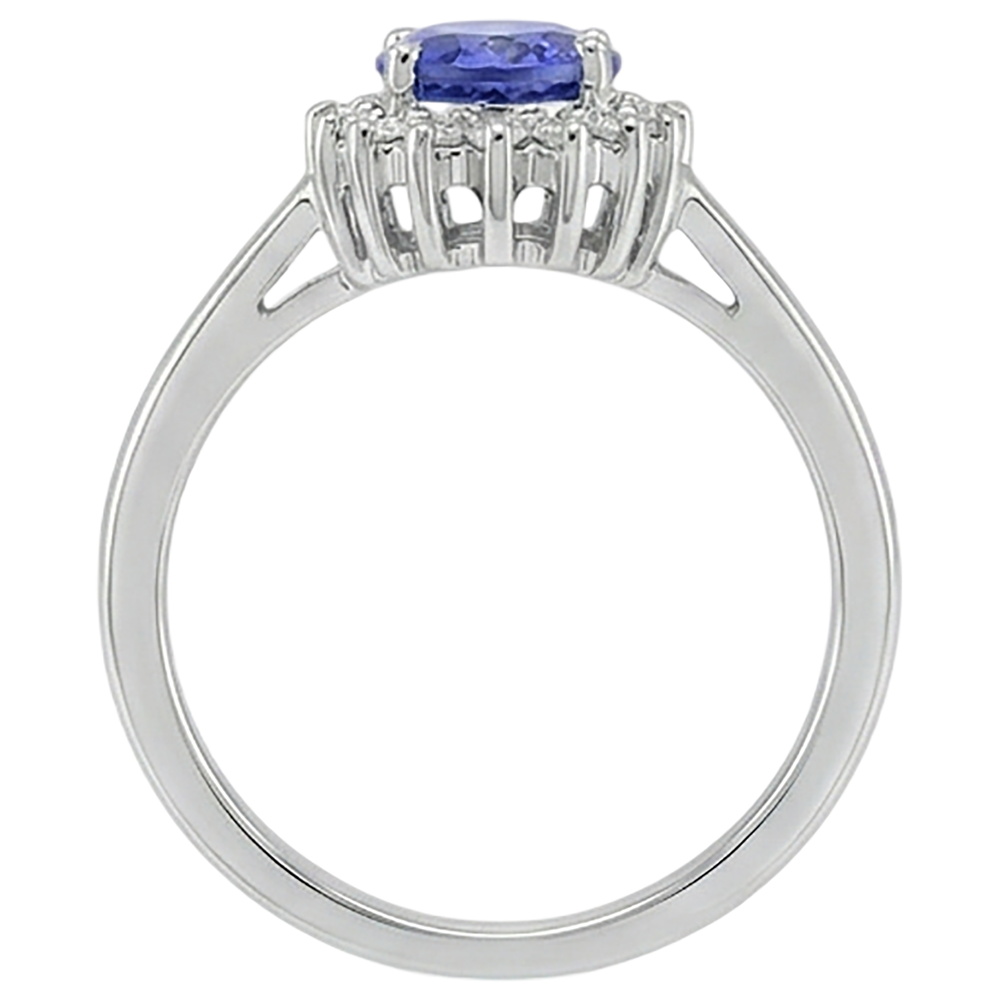 Anello Tanzanite Ovale Con Diamanti Naturali Autentici ( non creati in laboratorio ) 9 Ct Nuovo Oro Bianco 14K