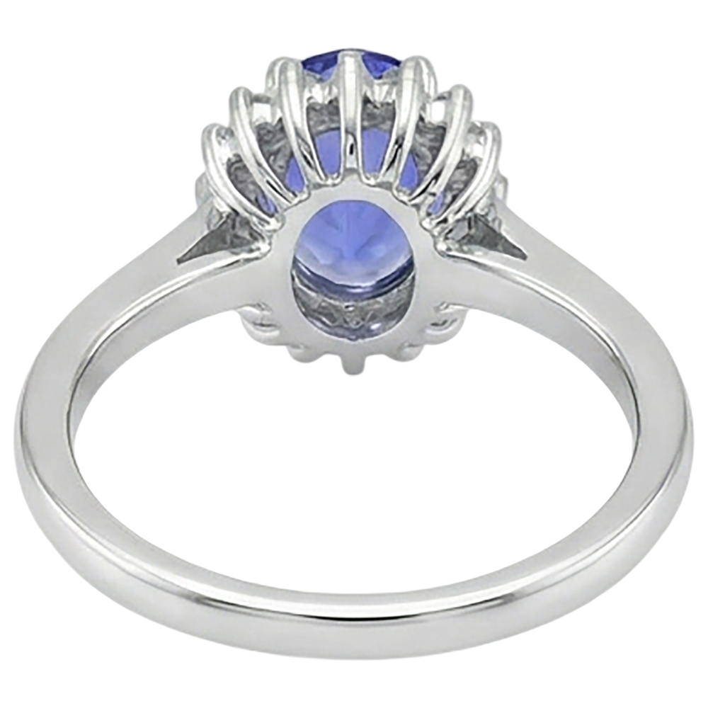 Anello Tanzanite Ovale Con Diamanti Naturali Autentici ( non creati in laboratorio ) 9 Ct Nuovo Oro Bianco 14K