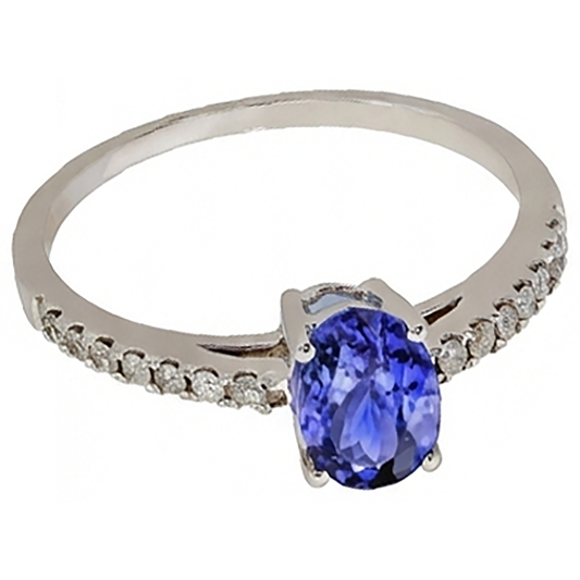 Anello Tanzanite Ovale E Diamanti Naturali Autentici ( non creati in laboratorio ) 5.50 Carati Oro Bianco 14K