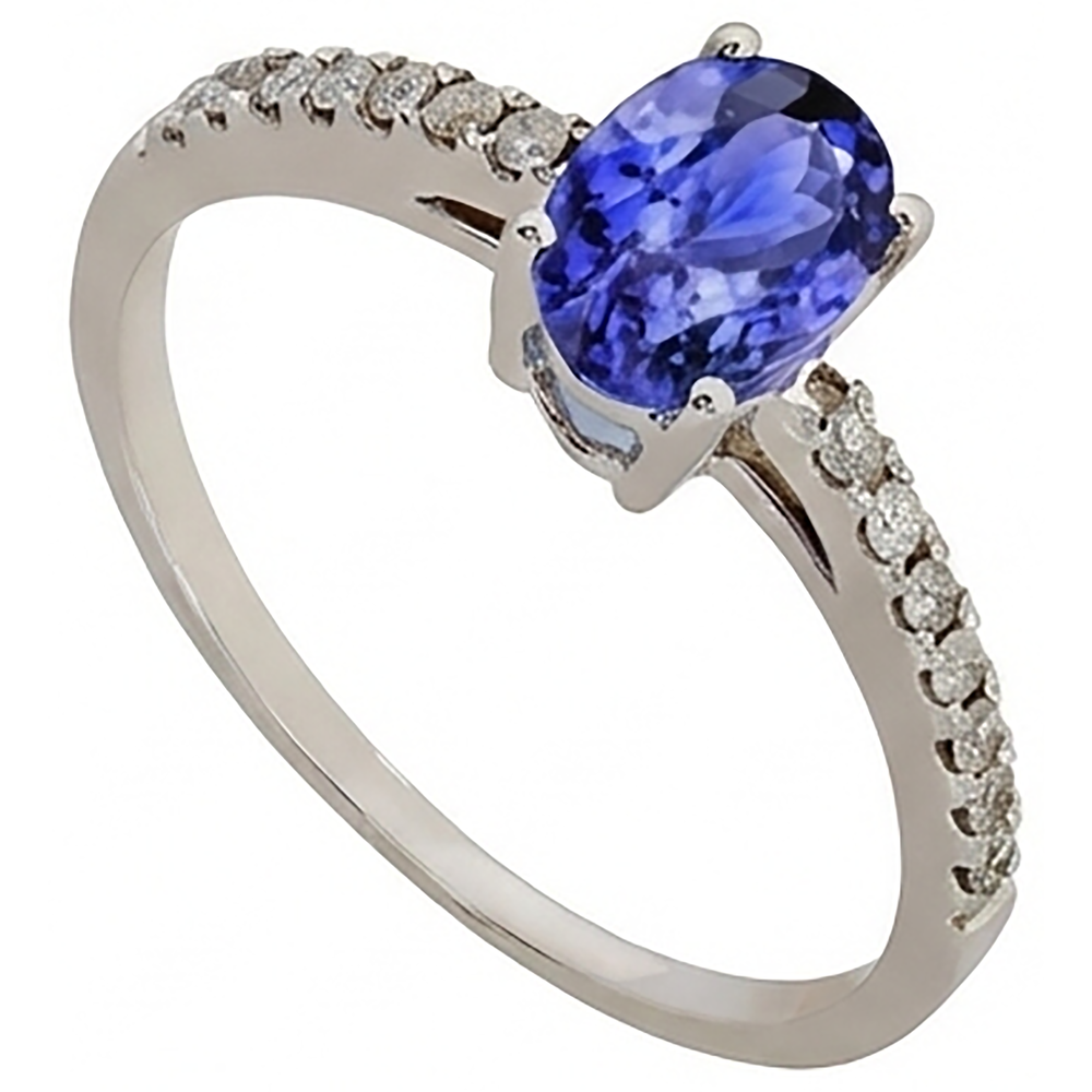 Anello Tanzanite Ovale E Diamanti Naturali Autentici ( non creati in laboratorio ) 5.50 Carati Oro Bianco 14K