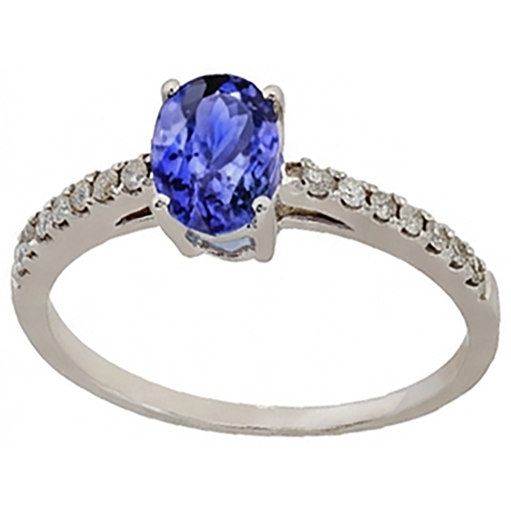 Anello Tanzanite Ovale E Diamanti Naturali Autentici ( non creati in laboratorio ) 5.50 Carati Oro Bianco 14K