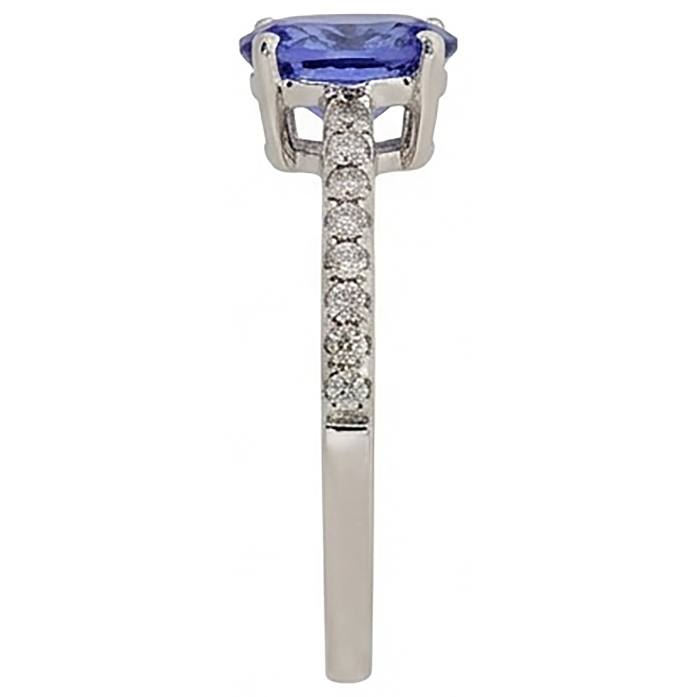 Anello Tanzanite Ovale E Diamanti Naturali Autentici ( non creati in laboratorio ) 5.50 Carati Oro Bianco 14K
