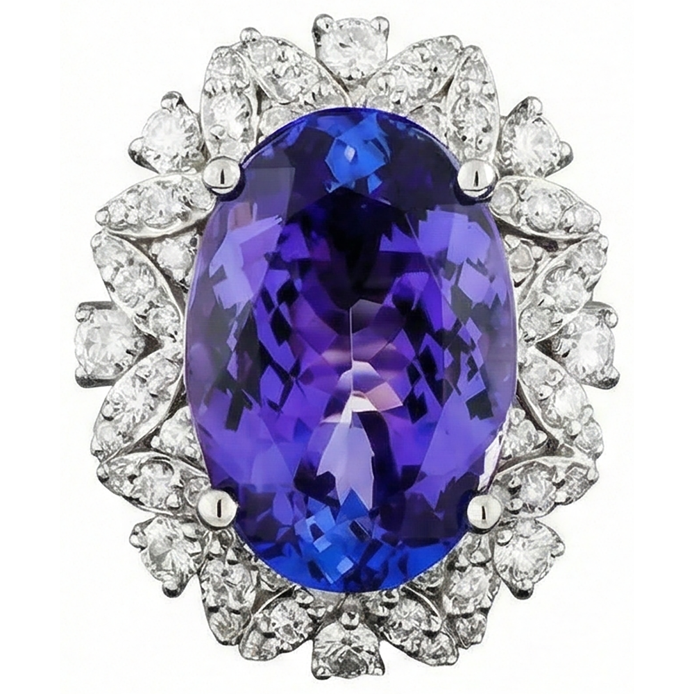 Anello Tanzanite Ovale E Diamanti 7 Carati Oro Bianco 14K