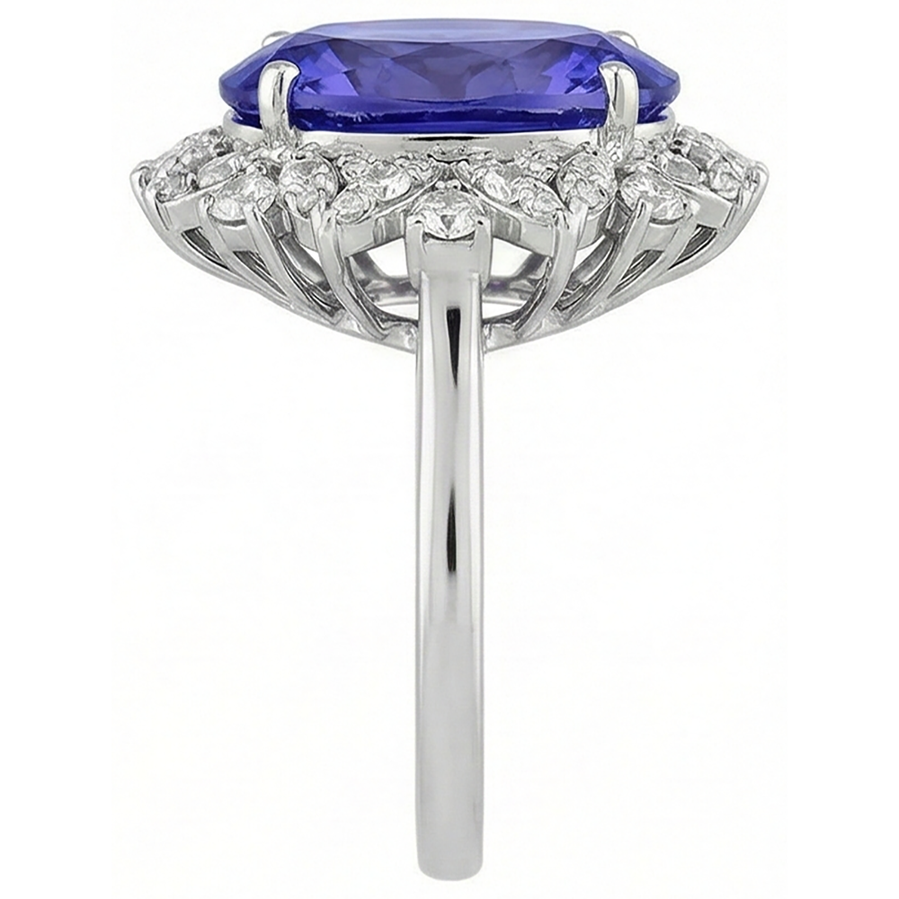 Anello Tanzanite Ovale E Diamanti 7 Carati Oro Bianco 14K