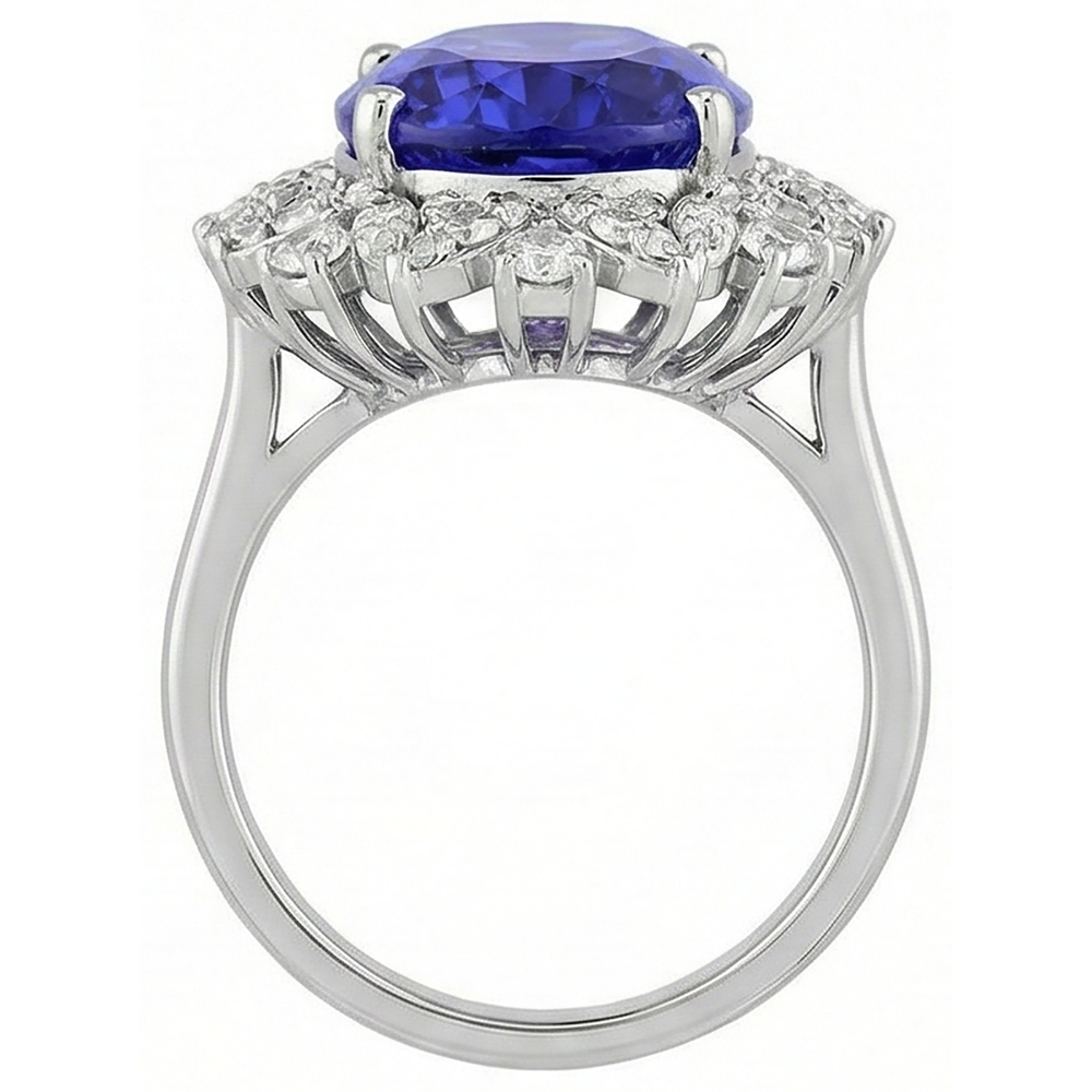 Anello Tanzanite Ovale E Diamanti 7 Carati Oro Bianco 14K