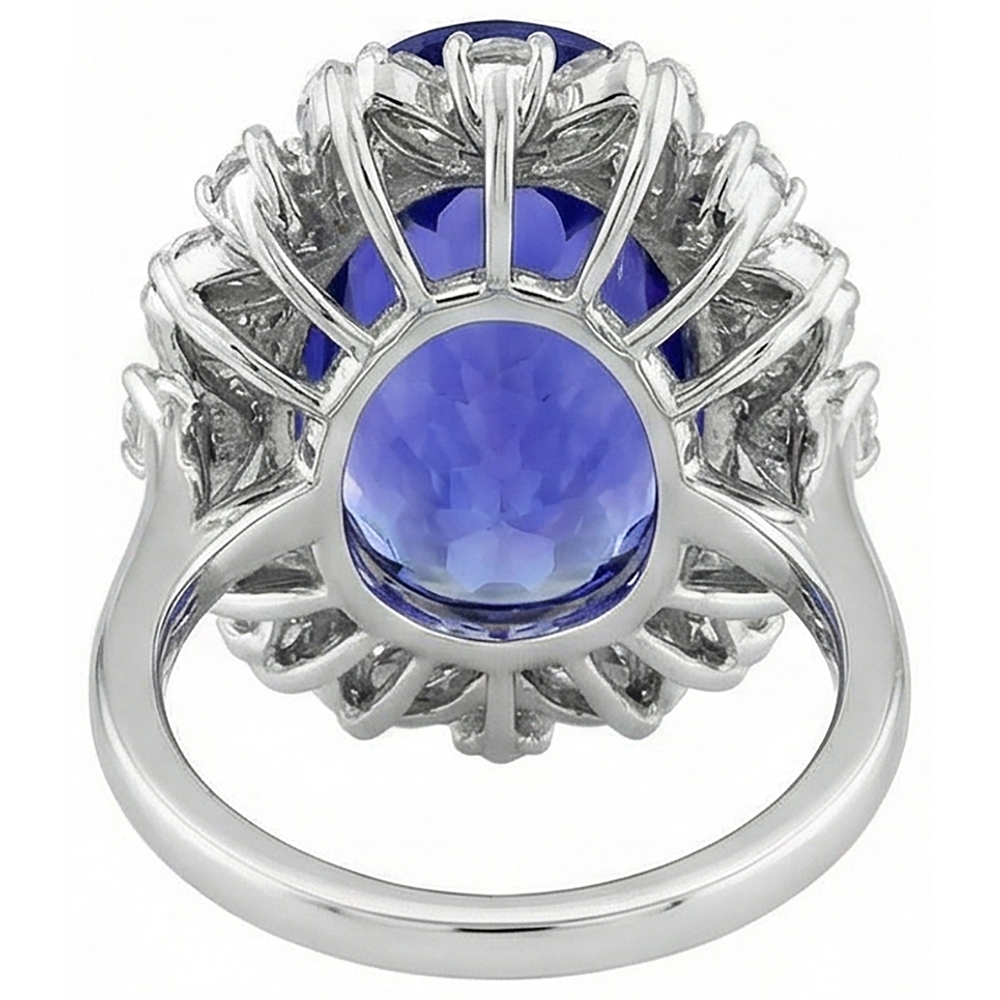 Anello Tanzanite Ovale E Diamanti 7 Carati Oro Bianco 14K