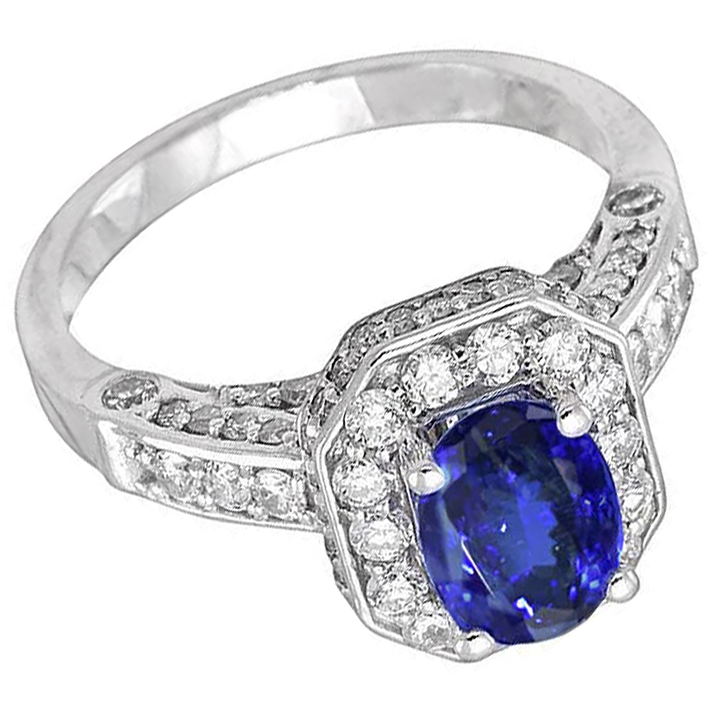 Anello Tanzanite Ovale e Diamanti Naturali Autentici ( non creati in laboratorio ) Rotondi 3.61 Carati Oro Bianco 14K