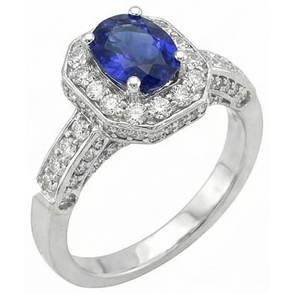 Anello Tanzanite Ovale e Diamanti Naturali Autentici ( non creati in laboratorio ) Rotondi 3.61 Carati Oro Bianco 14K