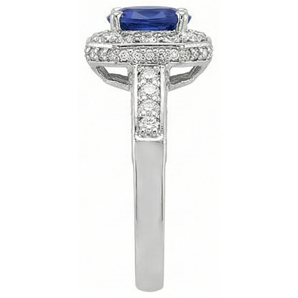 Anello Tanzanite Ovale e Diamanti Naturali Autentici ( non creati in laboratorio ) Rotondi 3.61 Carati Oro Bianco 14K