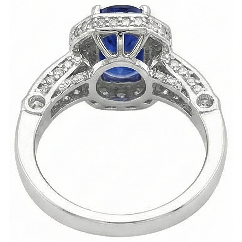 Anello Tanzanite Ovale e Diamanti Naturali Autentici ( non creati in laboratorio ) Rotondi 3.61 Carati Oro Bianco 14K