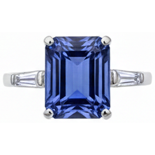 Anello Tanzanite Smeraldo e Diamanti Naturali Autentici ( non creati in laboratorio ) Baguette 12.12 Carati Oro Bianco 14K