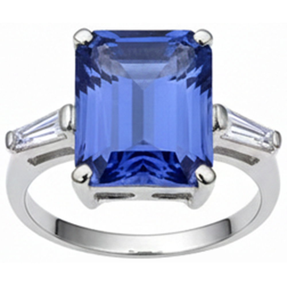 Anello Tanzanite Smeraldo e Diamanti Naturali Autentici ( non creati in laboratorio ) Baguette 12.12 Carati Oro Bianco 14K