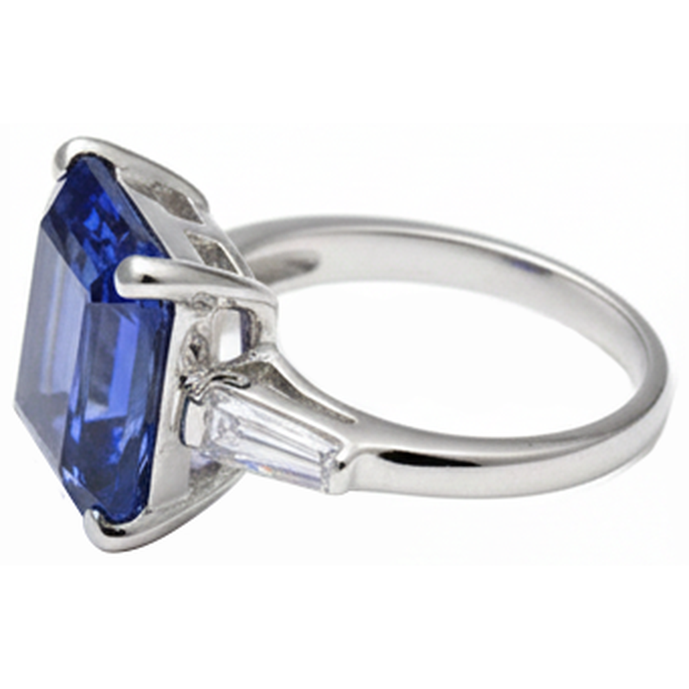 Anello Tanzanite Smeraldo e Diamanti Naturali Autentici ( non creati in laboratorio ) Baguette 12.12 Carati Oro Bianco 14K