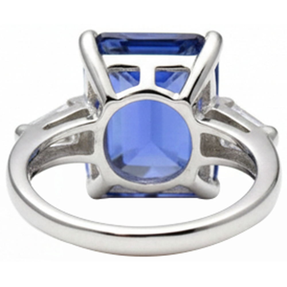 Anello Tanzanite Smeraldo e Diamanti Naturali Autentici ( non creati in laboratorio ) Baguette 12.12 Carati Oro Bianco 14K