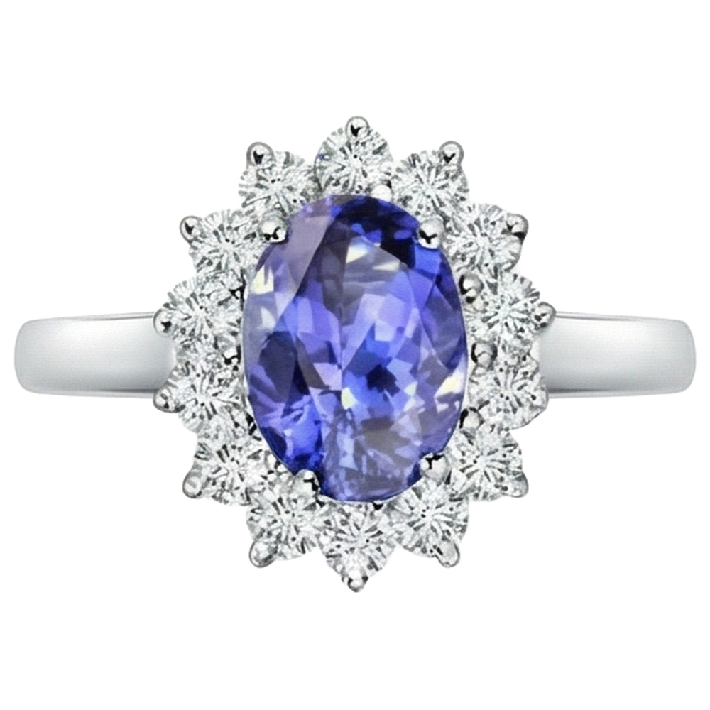 Anello Tanzanite Stile Fiore Con Diamanti 6.50 Carati Oro Bianco 14K