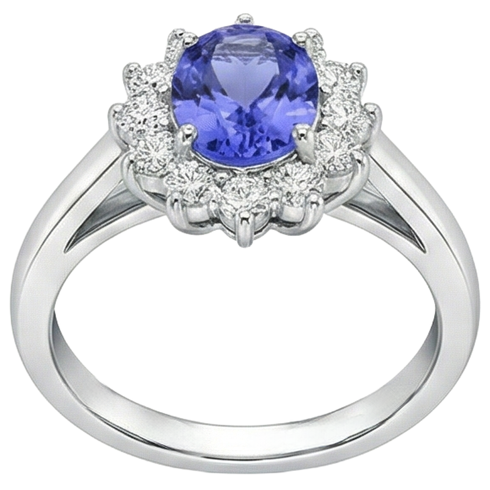 Anello Tanzanite Stile Fiore Con Diamanti 6.50 Carati Oro Bianco 14K