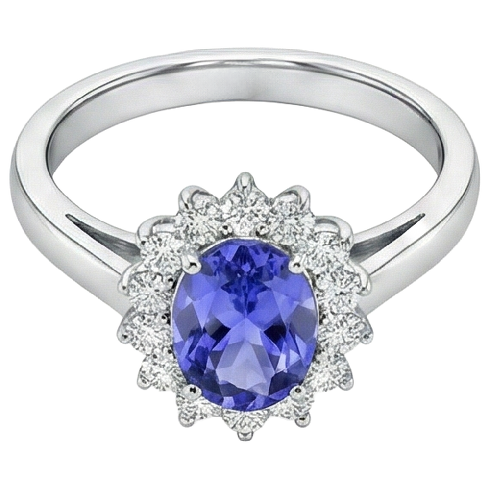 Anello Tanzanite Stile Fiore Con Diamanti 6.50 Carati Oro Bianco 14K