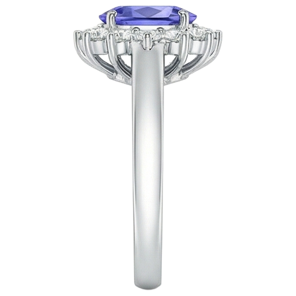Anello Tanzanite Stile Fiore Con Diamanti 6.50 Carati Oro Bianco 14K