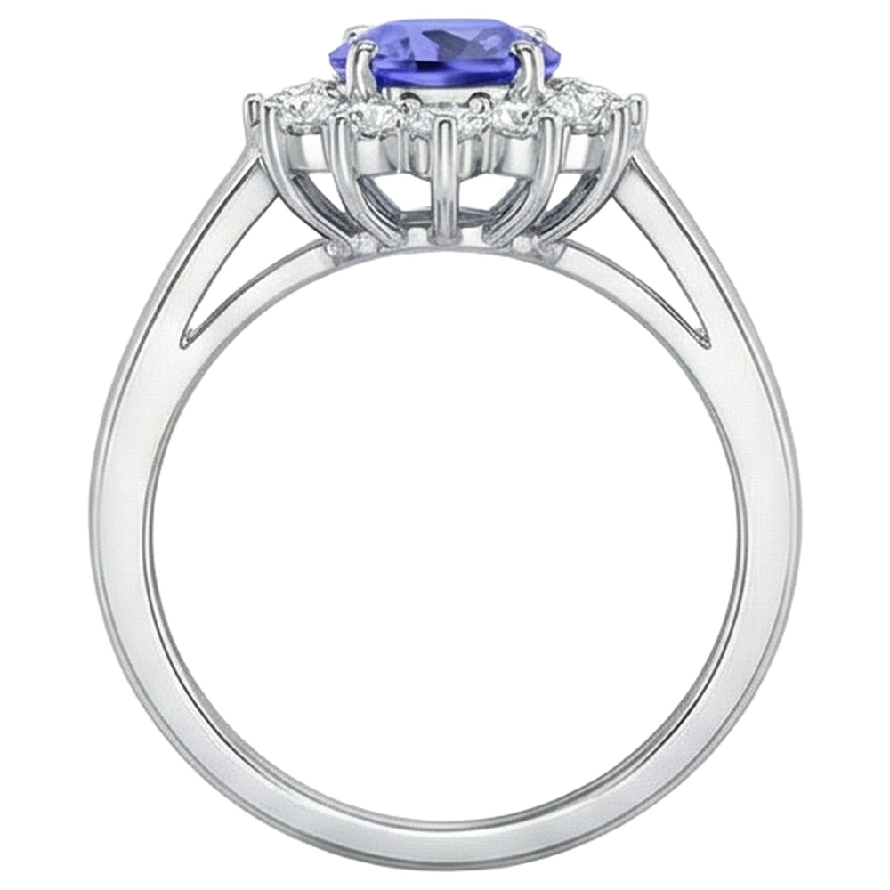Anello Tanzanite Stile Fiore Con Diamanti 6.50 Carati Oro Bianco 14K